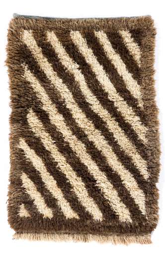 Brown & Beige Natural coloured diagonal striped Turkish Tulu Shag Pile Rug, HANDMADE, 100% Wool