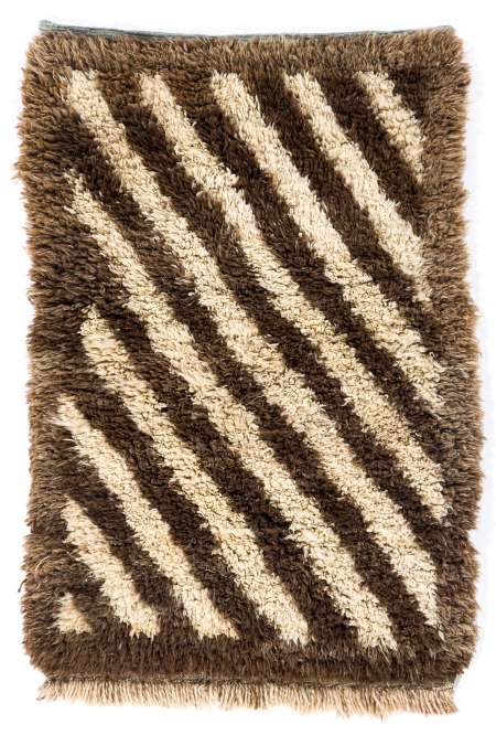 Brown & Beige Natural coloured diagonal striped Turkish Tulu Shag Pile Rug, HANDMADE, 100% Wool