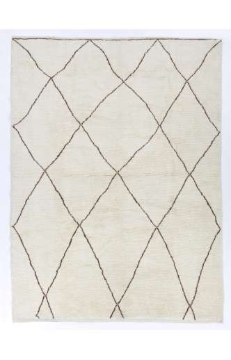 Natural Beige coloured Moroccan Shag Pile Rug with brown diamond patterns, HANDMADE, 100% Wool