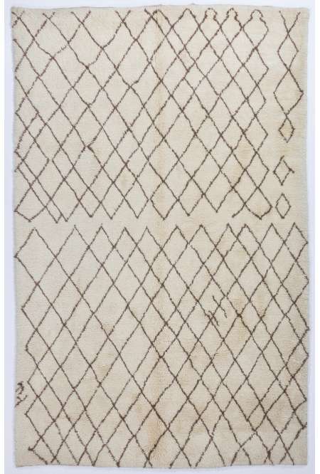 Beige color MOROCCAN Berber Beni Ourain Design Rug with Brown Patterns, HANDMADE, 100% Wool