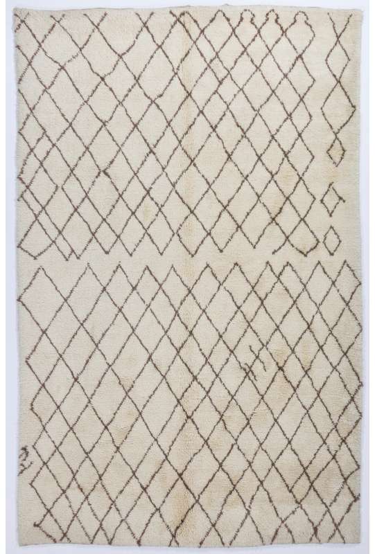 Beige color MOROCCAN Berber Beni Ourain Design Rug with Brown Patterns, HANDMADE, 100% Wool