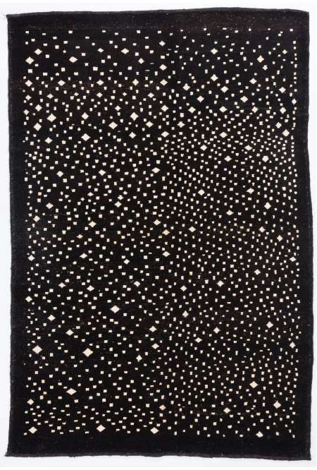 Black colored Turkish Tulu Shag Pile Rug with Beige spots, HANDMADE, 100% Wool