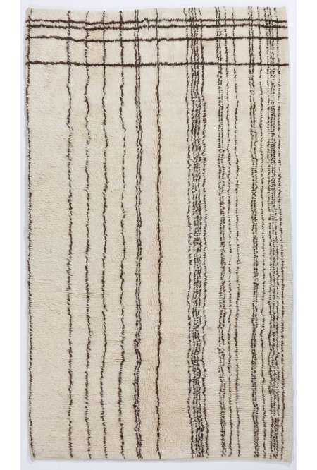 Ivory color MOROCCAN Berber Beni Ourain Design Rug with Brown lines, HANDMADE, 100% Wool