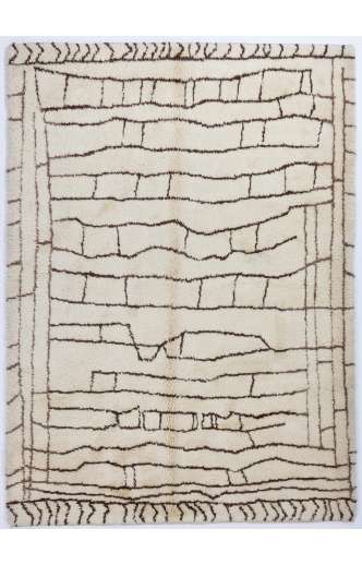 Ivory color Moroccan Rug with Brown patterns, HANDMADE, 100% Wool