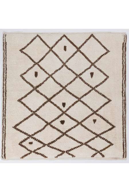 Ivory color Square Shaped MOROCCAN Berber Beni Ourain Design Rug with Brown Diamond patterns, HANDMADE, 100% Wool