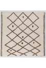 Ivory color Square Shaped MOROCCAN Berber Beni Ourain Design Rug with Brown Diamond patterns, HANDMADE, 100% Wool
