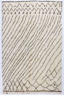 Ivory color MOROCCAN Berber Beni Ourain Design Rug with Brown Lines, HANDMADE, 100% Wool