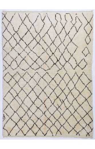 Ivory color MOROCCAN Berber Beni Ourain Design Rug with Brown Diamond patterns, HANDMADE, 100% Wool