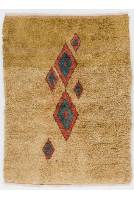 Light Brown and Mustard Yellow colored MOROCCAN Berber Beni Ourain Design Rug, HANDMADE, 100% Wool