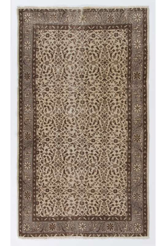 4' x 6'8" (116 x 205 cm) Turkish Antique Washed  Rug, Beige, Brown & Gray