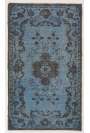 3'9" x 6'5" (115 x 197 cm) Air Force Blue Color Vintage Overdyed Handmade Turkish Rug, Blue Overdyed Rug