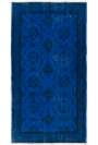 3'9" x 7'1" (116 x 216 cm) Cobalt Blue Color Vintage Overdyed Handmade Turkish Rug, Blue Overdyed Rug