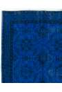 3'9" x 7'1" (116 x 216 cm) Cobalt Blue Color Vintage Overdyed Handmade Turkish Rug, Blue Overdyed Rug