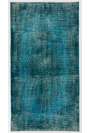 3'9" x 7' (115 x 212 cm) Bondi Blue Color Vintage Overdyed Handmade Turkish Rug, Blue Overdyed Rug