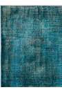 3'9" x 7' (115 x 212 cm) Bondi Blue Color Vintage Overdyed Handmade Turkish Rug, Blue Overdyed Rug