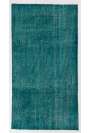 3'9" x 7' (115 x 217 cm) Teal Blue Color Vintage Overdyed Handmade Turkish Rug