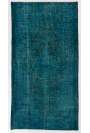 3'9" x 7' (115 x 218 cm) Turquoise & Teal Blue Color Vintage Overdyed Handmade Turkish Rug