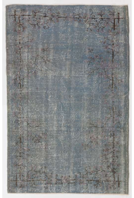 4'1" x 6'4" (125 x 194 cm) Air Force Blue Color Vintage Overdyed Handmade Turkish Rug, Blue Overdyed Rug
