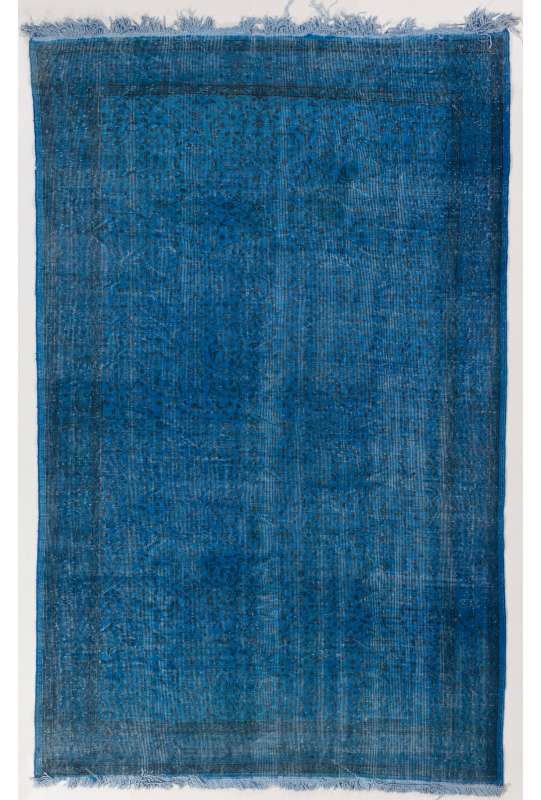 5'8" x 8'11" (175 x 272 cm) Blue Color Vintage Overdyed Handmade Turkish Rug, Blue Overdyed Rug