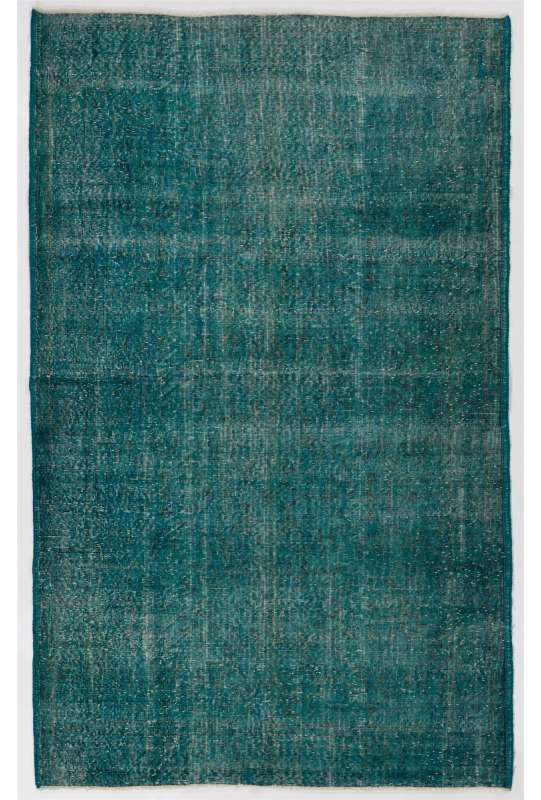 5'8" x 9'4" (175 x 285 cm) Turquoise Blue Color Vintage Overdyed Handmade Turkish Rug, Blue Overdyed Rug
