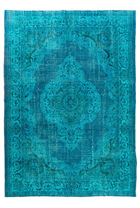 Teal Blue Overdyed Rug 8'3" x 11'8" (255 x 360 cm) Turkish Handmade Vintage Rug, Overdyed Rug