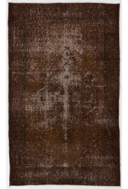 3'10" x 6'4" (118 x 194 cm) Brown Color Vintage Overdyed Handmade Turkish Rug, Brown Overdyed Rug