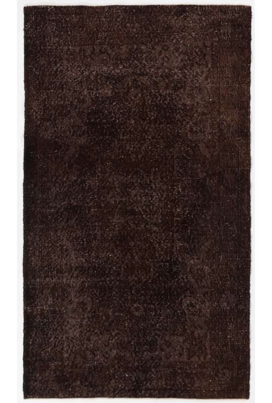 3'10" x 6'7" (117 x 203 cm) Brown Color Vintage Overdyed Handmade Turkish Rug, Brown Overdyed Rug