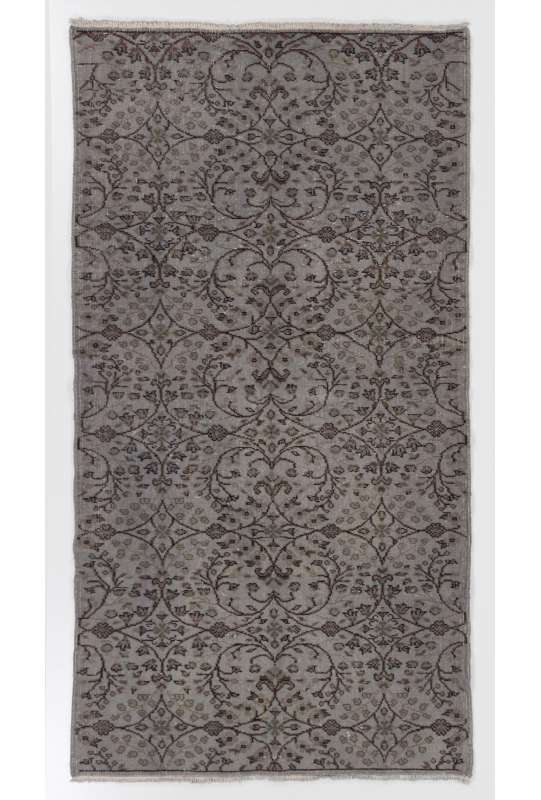 3'10" x 7'1" (117 x 217 cm) Gray Color Vintage Overdyed Handmade Turkish Rug, Gray Overdyed Rug