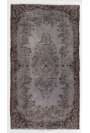 3'8" x 6'10" (114 x 209 cm) Gray Color Vintage Overdyed Handmade Turkish Rug with Brown Underlying Patterns, Gray Overdyed Rug