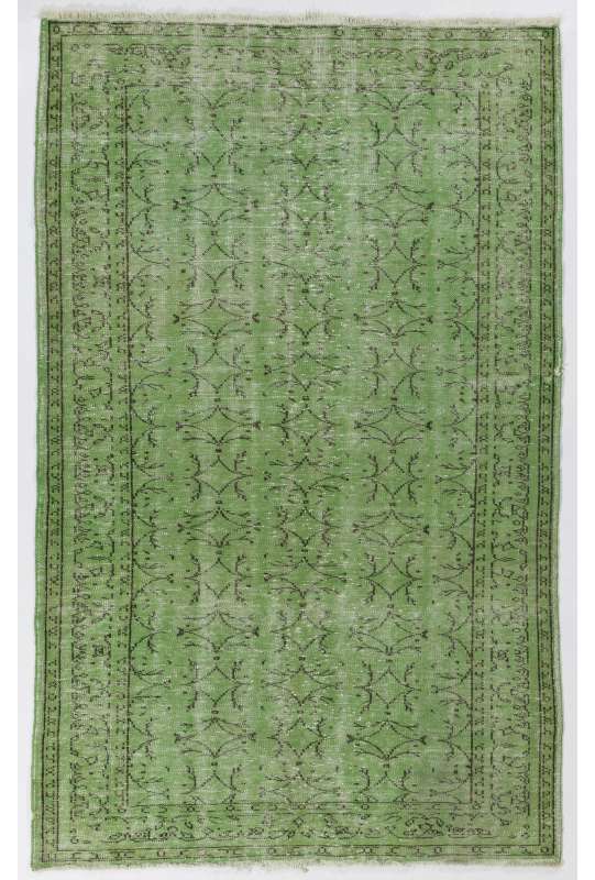 5'2" x 8'5" (160x258 cm) Pale Green Overdyed Rug, Vintage Handmade Distressed Turkish Rug
