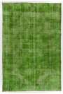Green Overdyed Rug 6'11" x 10'2" (213 x 312 cm) Turkish Handmade Vintage Rug, Green Handmade Overdyed Rug