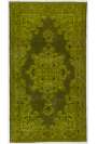 3'10" x 6'11" (117 x 213 cm) Olive Green Color Vintage Overdyed Handmade Turkish Rug, Green Overdyed Rug