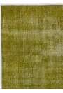 3'7" x 6'11" (111 x 213 cm) Moss Green Color Vintage Overdyed Handmade Turkish Rug, Green Overdyed Rug