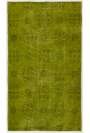 3'8" x 6'6" (114 x 200 cm) Moss Green Color Vintage Overdyed Handmade Turkish Rug, Green Overdyed Rug