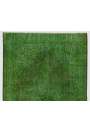 4'2" x 7' (128 x 215 cm) Green Color Vintage Overdyed Handmade Turkish Rug, Green Overdyed Rug