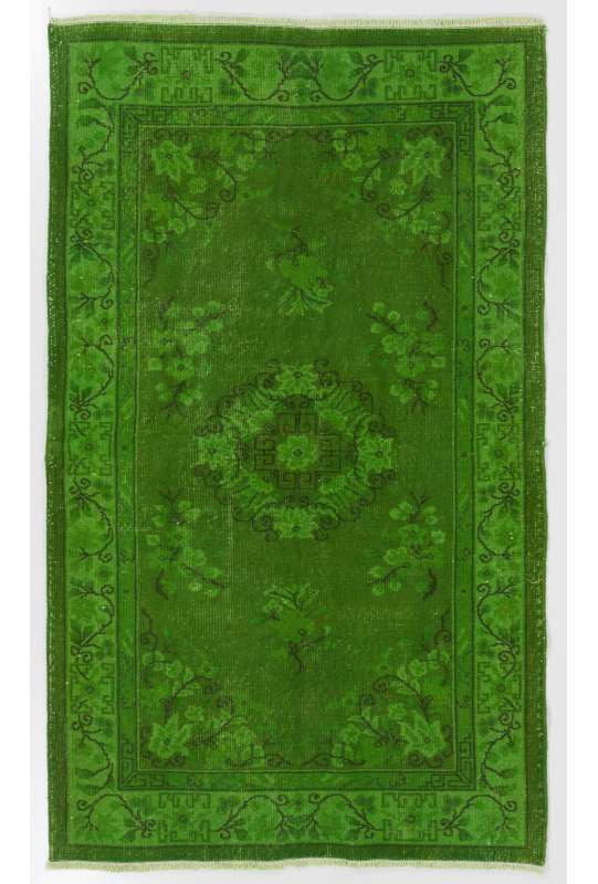 4' x 6'6" (122 x 204 cm) Green Color Vintage Overdyed Handmade Turkish Rug, Green Overdyed Rug