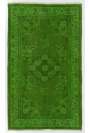 4' x 6'6" (122 x 204 cm) Green Color Vintage Overdyed Handmade Turkish Rug, Green Overdyed Rug