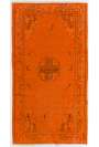 3'7" x 6'8" (110 x 205 cm) Orange Color Vintage Overdyed Handmade Turkish Rug, Orange Overdyed Rug