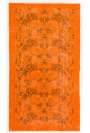 3'8" x 6'5" (112 x 196 cm) Orange Color Vintage Overdyed Handmade Turkish Rug, Orange Overdyed Rug
