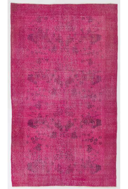 4' x 7' (122 x 213 cm) Pink Color Vintage Overdyed Handmade Turkish Rug, Pink Overdyed Rug
