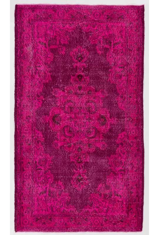 4' x 7' (123 x 213 cm) Pink Color Vintage Overdyed Handmade Turkish Rug, Pink Overdyed Rug