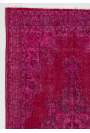 4' x 7' (123 x 217 cm) Ruby Pink Color Vintage Overdyed Handmade Turkish Rug, Pink Overdyed Rug