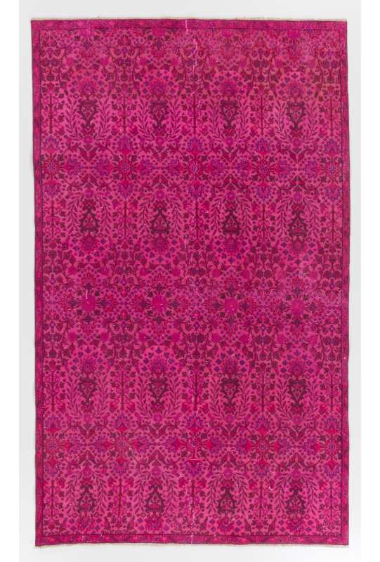 5'4" x 8'11" (165 x 274 cm) Pink Color Vintage Overdyed Handmade Turkish Rug, Pink Overdyed Rug