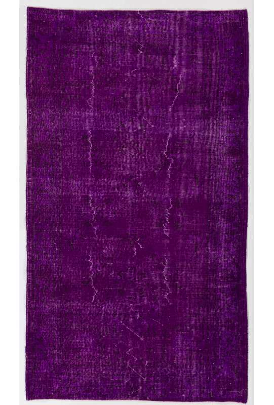 3'10" x 6'9" (118 x 207 cm) Purple Color Vintage Overdyed Handmade Turkish Rug, Purple Overdyed Rug