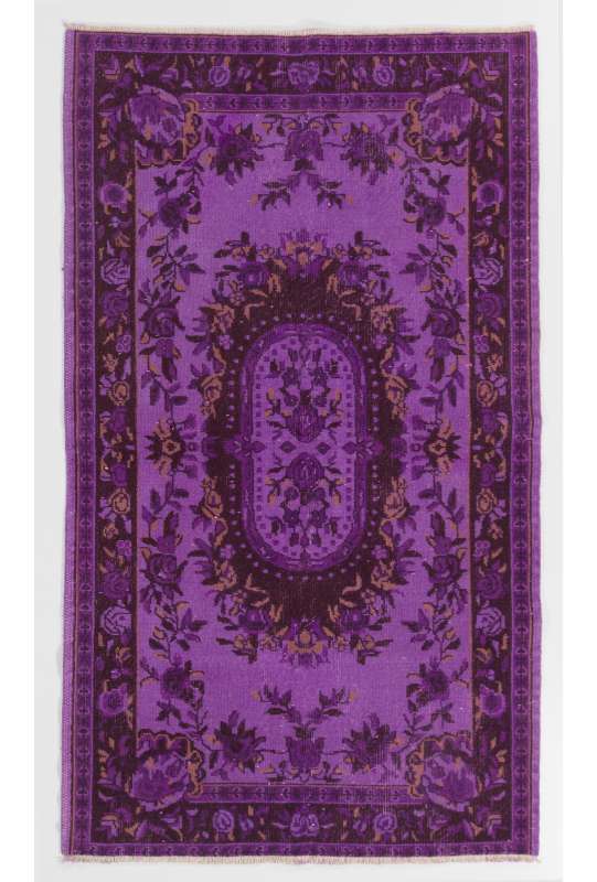 3'11" x 6'10" (120 x 209 cm) Purple Color Vintage Overdyed Handmade Turkish Rug, Purple Overdyed Rug