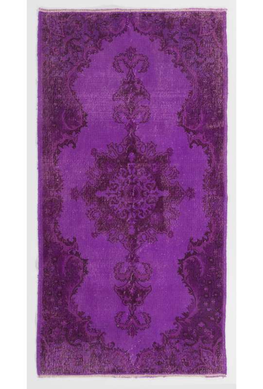 3'8" x 7' (112 x 218 cm) Turkish Handmade Vintage Rug, Purple Overdyed Rug