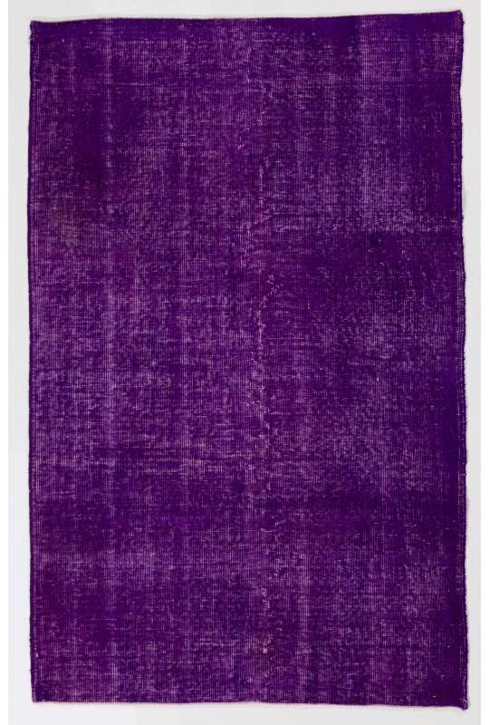 4' x 6'4" (122 x 195 cm) Purple Color Vintage Overdyed Handmade Turkish Rug, Purple Overdyed Rug