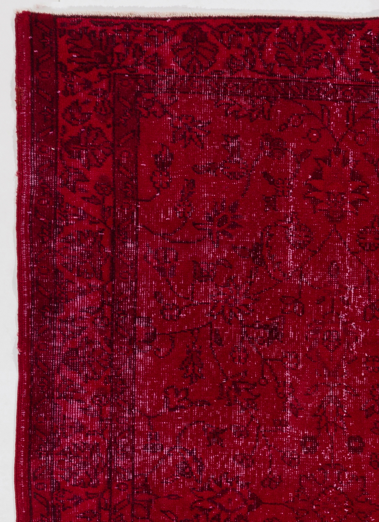 Red Color Vintage Overdyed Handmade Turkish Rug, Red Overdyed Rug