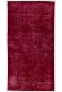 3'9" x 7'1" (115 x 218 cm) Dark Red Color Vintage Overdyed Handmade Turkish Rug, Red Overdyed Rug