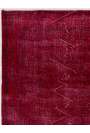 3'9" x 7'1" (115 x 218 cm) Dark Red Color Vintage Overdyed Handmade Turkish Rug, Red Overdyed Rug